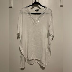 Saks Fifth Ave. White Women’s Linen V Neck Sequined Tunic SZ M